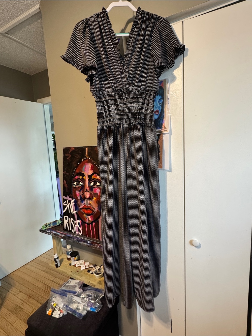 NWT Max Studio Cinch Waist Wide Leg Jumpsuit - Bell Sleeve - Medium - Picture 6 of 16